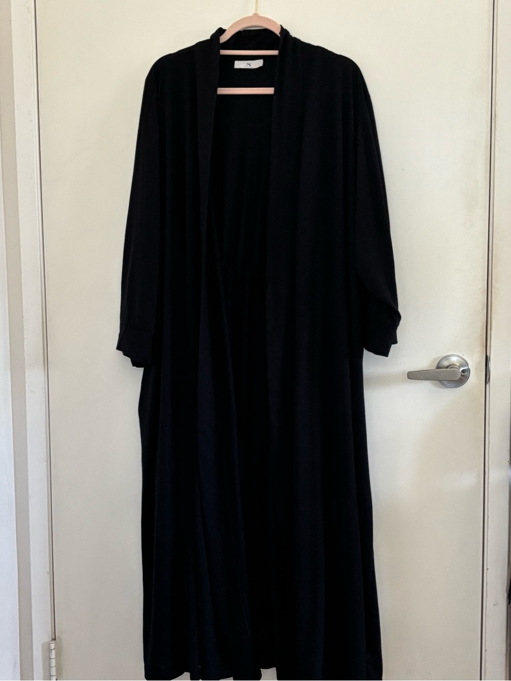 Natori Black Open-Front Draped Long Bathrobe